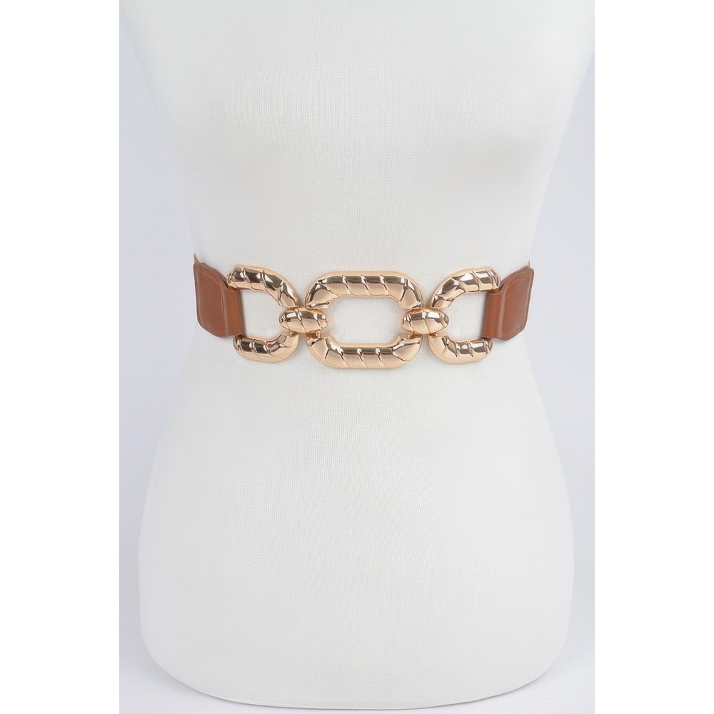 Chain Belt Womens OS Camel Chunky Gold Link Elastic Cinch